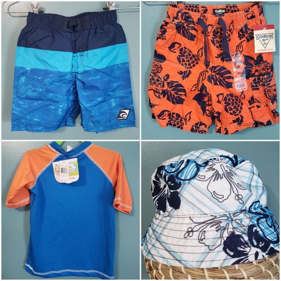 4 NWT piece 4T swimsuits set orange blue - Picture 1 of 9